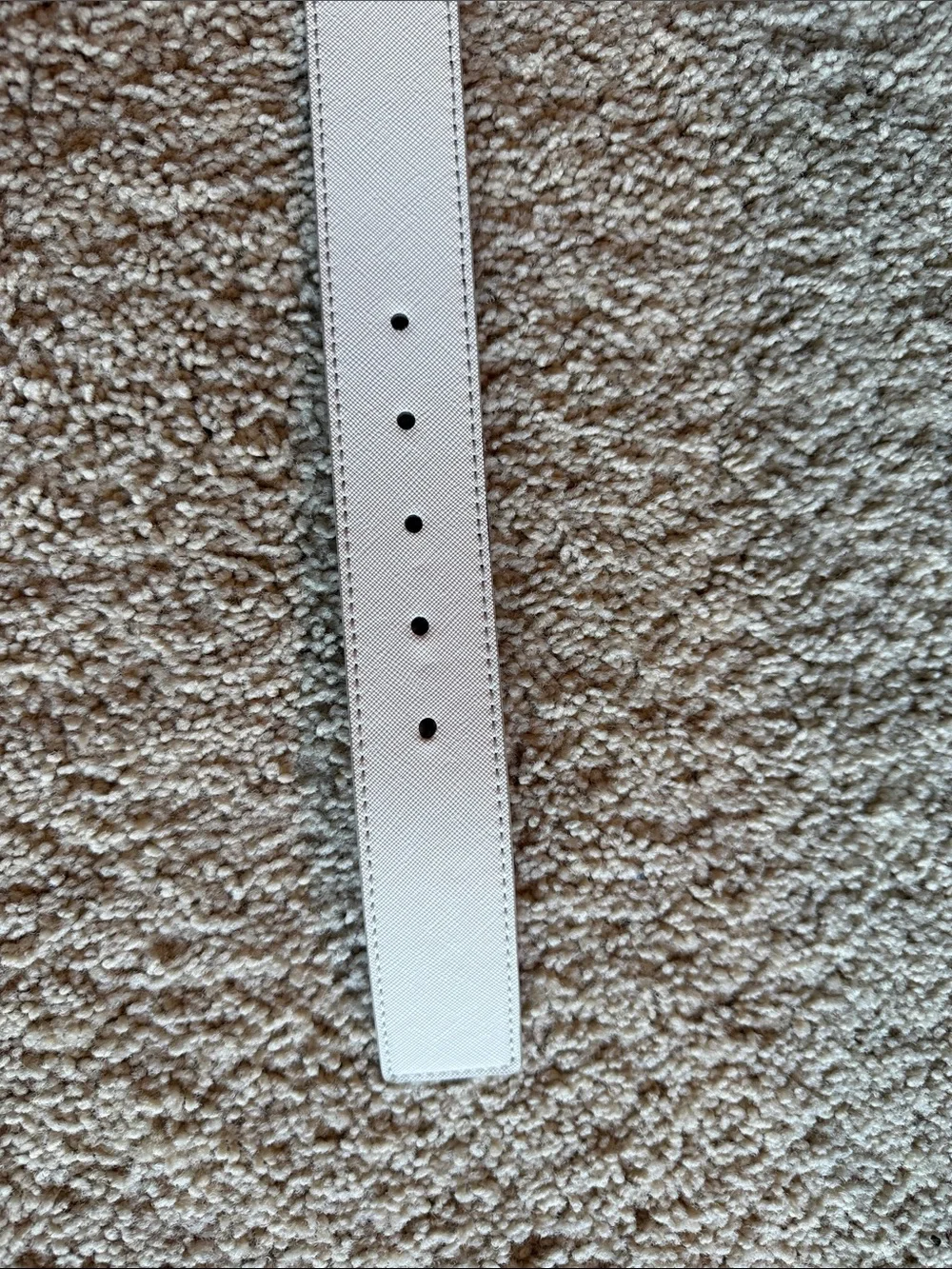 True Religion White Leather Belt with Black Horseshoe Buckle